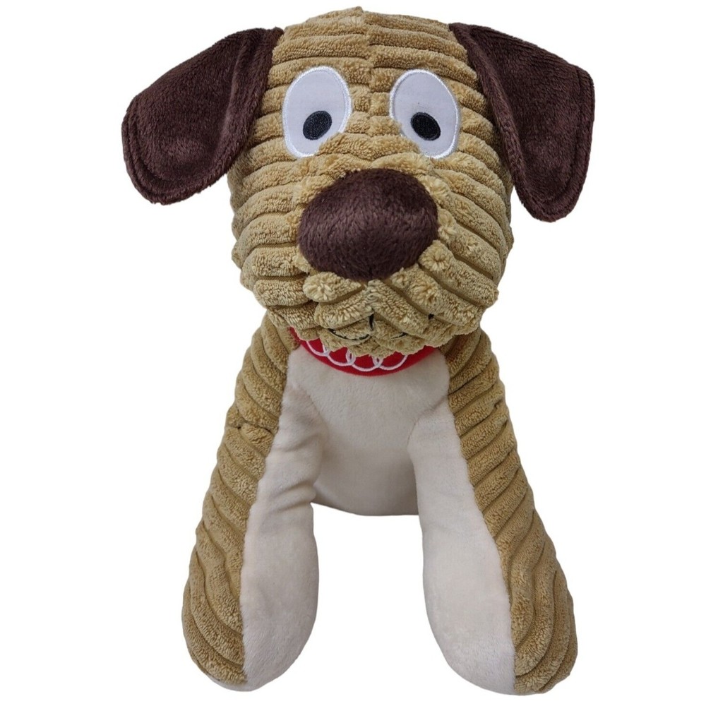 Audi Chenille Puppy Dog Tan Corduroy Plush Stuffed Animal w/ Red Audi Collar Toy